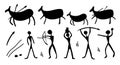 A set of cave paintings depicting people and animals.